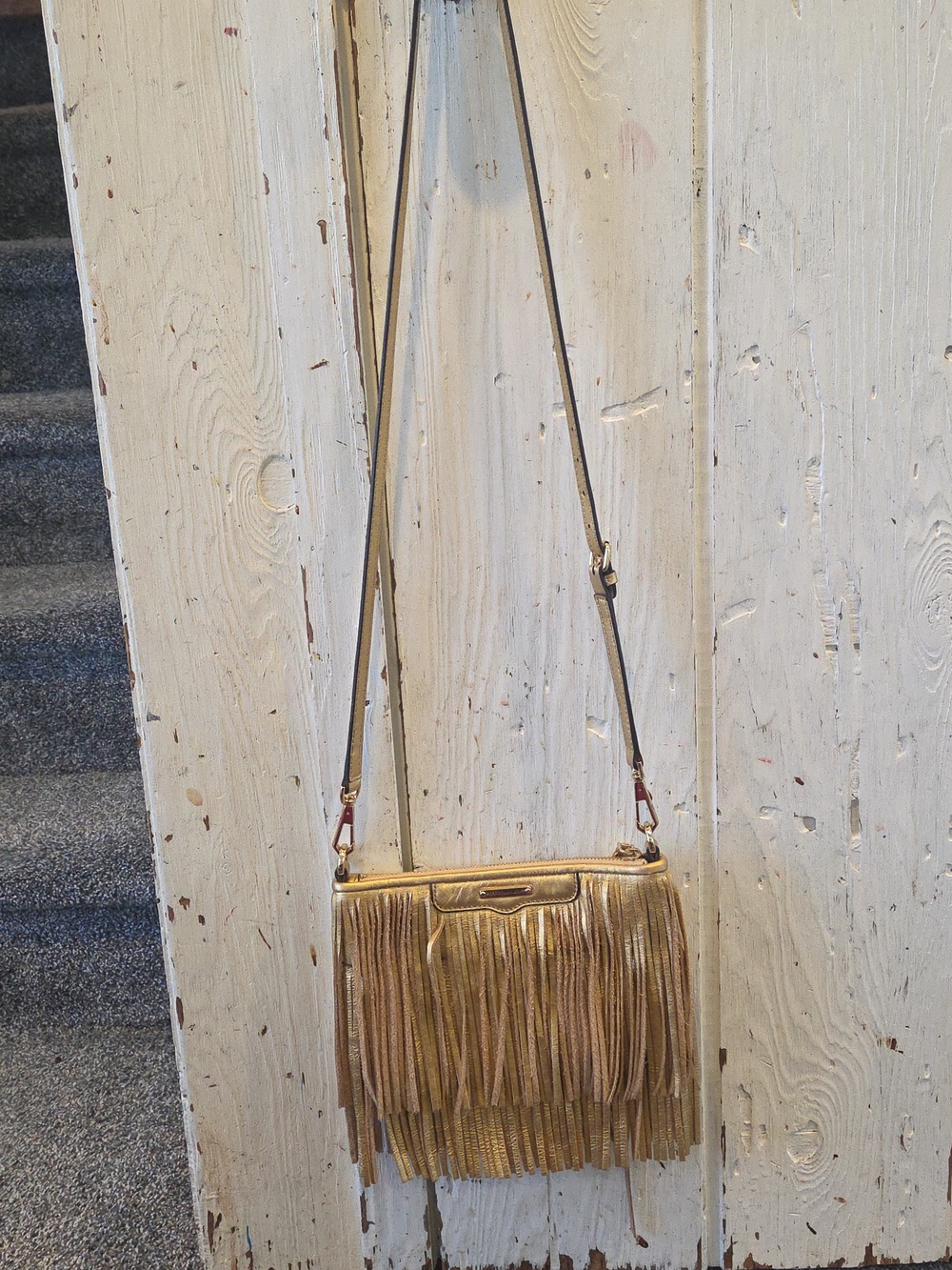 Rebecca MINKOFF Gold Fringe Crossbody Bag - Women's Metallic Fringe Purse - Picture 2 of 5